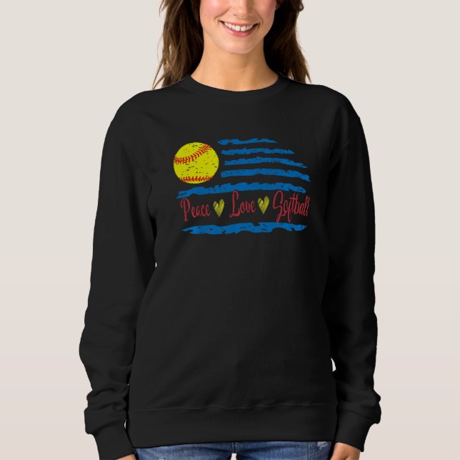 Peace Love Softball US Flag Mom Softball Girl Teen Sweatshirt (Front)