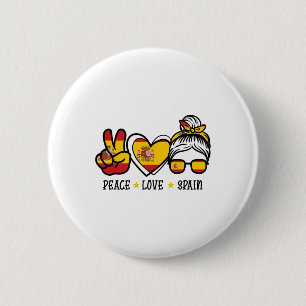 Peace Love Spain Messy Bun Spanish Soccer Fan Wome Button