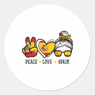 Peace Love Spain Messy Bun Spanish Soccer Fan Wome Classic Round Sticker