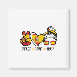 Peace Love Spain Messy Bun Spanish Soccer Fan Wome Magnet