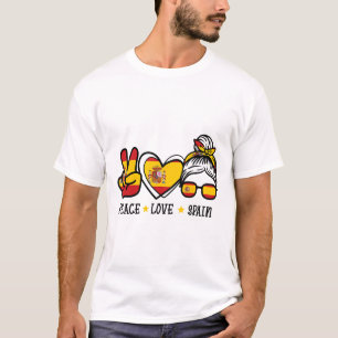 Peace Love Spain Messy Bun Spanish Soccer Fan Wome T-Shirt
