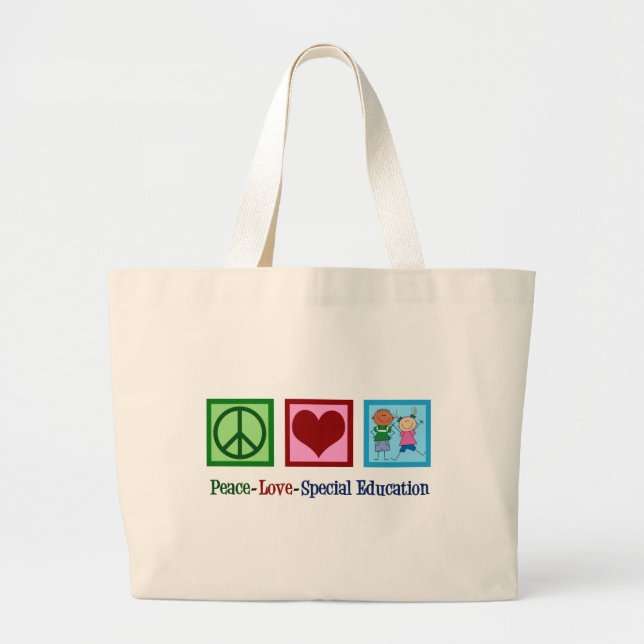 Peace Love Special Education Large Tote Bag (Front)
