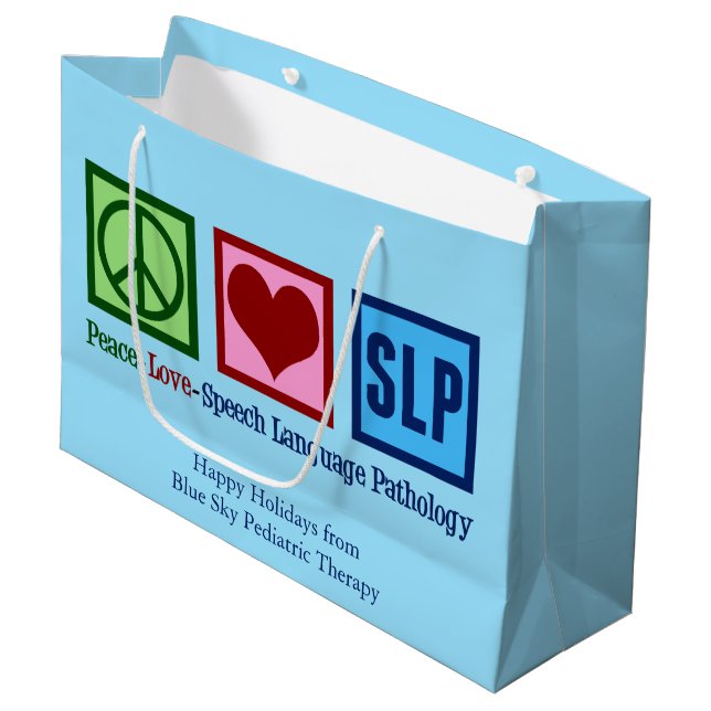 Peace Love Speech Language Pathology Christmas Large Gift Bag (Front Angled)