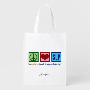Peace Love Speech Language Pathology Custom SLP Grocery Bag