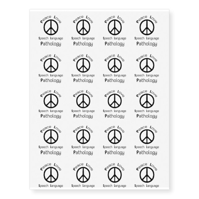 Peace Love Speech Language Pathology Temporary Tattoos (Front)