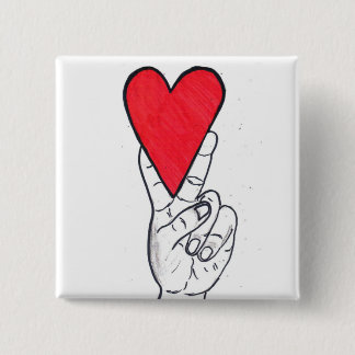 Peace & love square pinback button