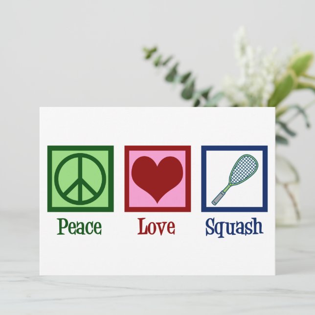 Peace Love Squash Player Christmas Holiday Card (Standing Front)