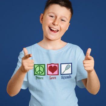 Peace Love Squash Racquet Sports Kids T-shirt by epicdesigns at Zazzle