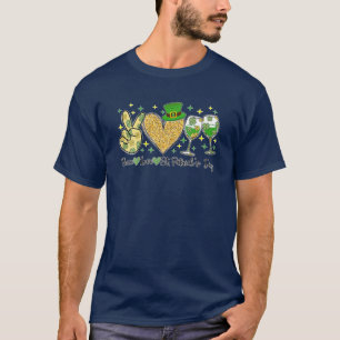 Peace Love St Patrick's Day Cheer Drinking Glitter T-Shirt