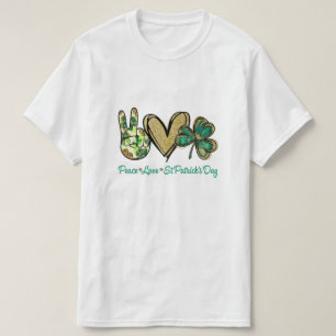 Peace Love St Patricks Day Glitter Shamrock Women T-Shirt