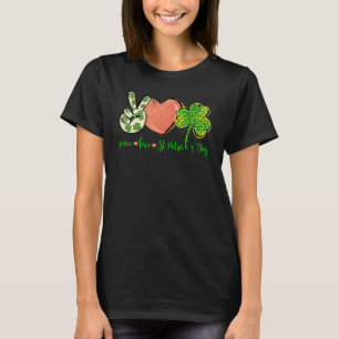 Peace Love St Patrick's Day Leopard Lucky Shamrock T-Shirt