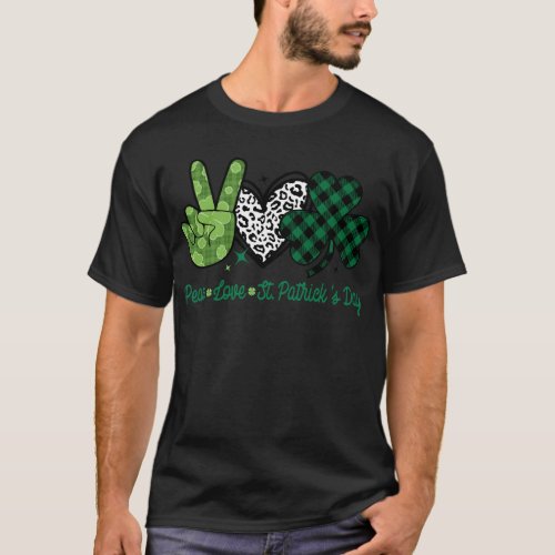 Peace Love St Patricks Day Leopard Shamrock T_Shirt