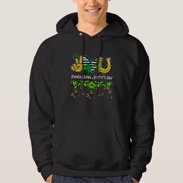 Peace Love St Patricks day Shamrock Heart for wome Hoodie (Front)