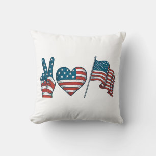 Peace Love Stars and Stripes Throw Pillow
