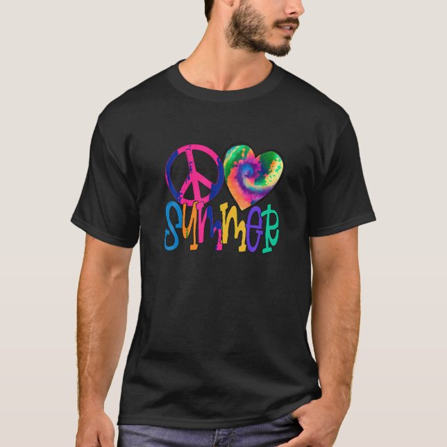 Peace Love Summer Vibes Beach Vacay Summertime Dye T-Shirt (Front)
