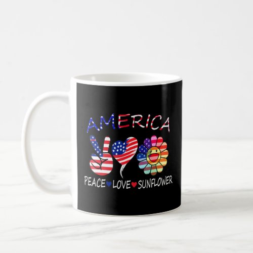 Peace Love Sunflower America Usa Flag 4th July Lov Coffee Mug