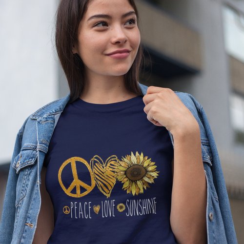 Peace Love Sunshine Gold Glitter Flower T_Shirt