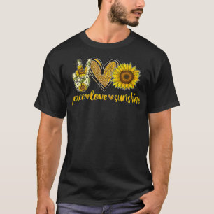 Peace Love Sunshine  Gold Heart Sunflower Hippie  T-Shirt