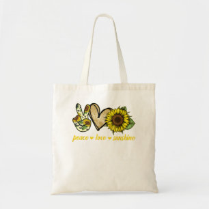 Peace Love Sunshine Gold Heart Sunflower  Tote Bag