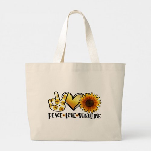 Peace Love Sunshine Modern Sunflower Girly Chic Large Tote Bag
