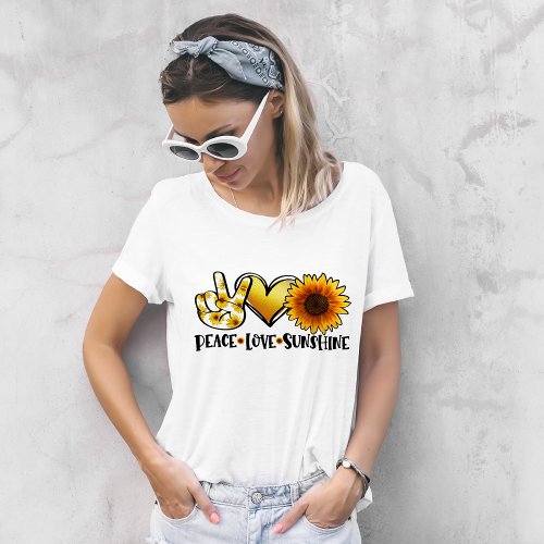 Peace Love Sunshine Modern Sunflower Girly Chic T_Shirt