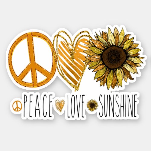 Peace Love Sunshine Sunflowers Heart Gold Glitter Sticker