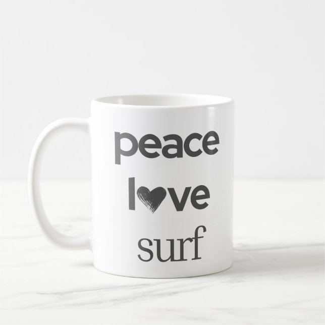 Peace Love Surf | Coastal Surfer Beach House Coffee Mug (Left)