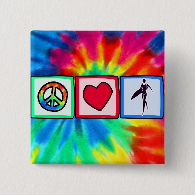Peace, Love, Surfer Girls Pinback Button (Front)