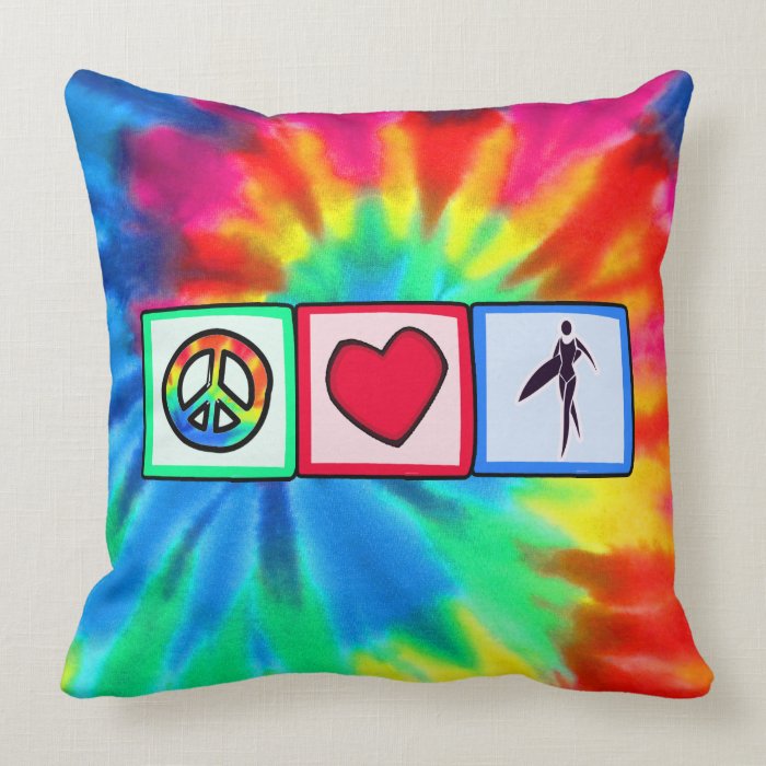 Peace, Love, Surfer Girls Throw Pillows