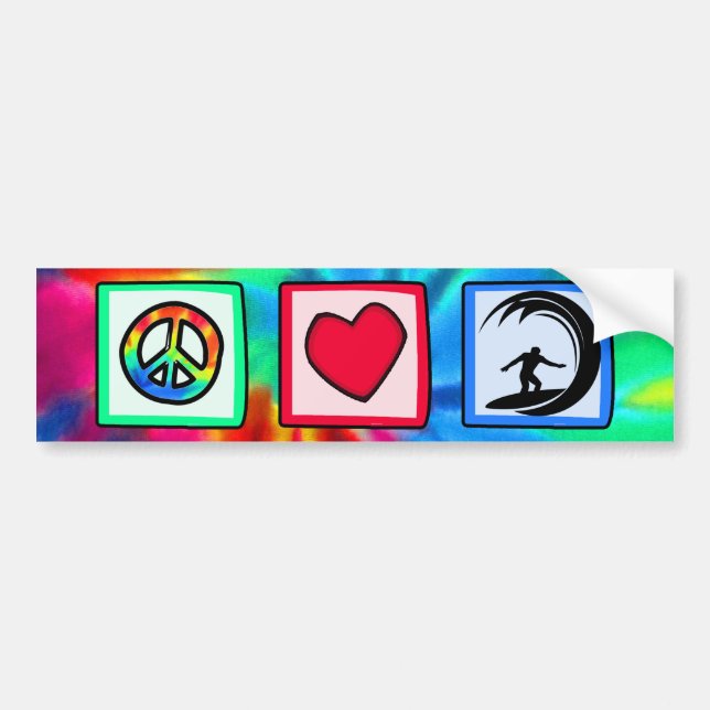 Peace, Love, Surfing Bumper Sticker (Front)