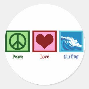 Peace Love Surfing Classic Round Sticker