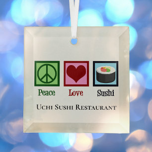 Peace Love Sushi Restaurant Custom Christmas Glass Ornament