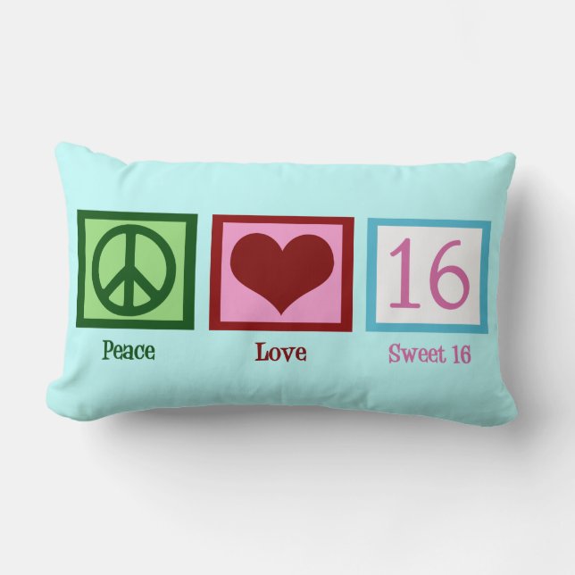 Peace Love Sweet 16 Birthday Girl Lumbar Pillow (Front)