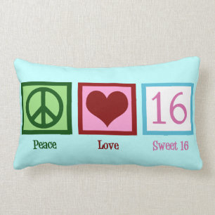 Peace Love Sweet 16 Birthday Girl Lumbar Pillow