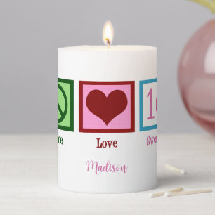 Peace Love Sweet 16 Cute 16th Birthday Gift Pillar Candle