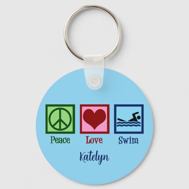 Peace Love Swim Cute Custom Swimmer Keychain (Front)