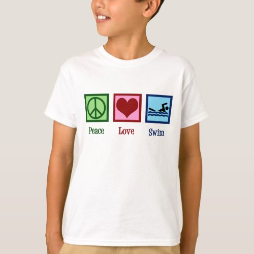Peace Love Swim Cute Swimming Kids T_Shirt