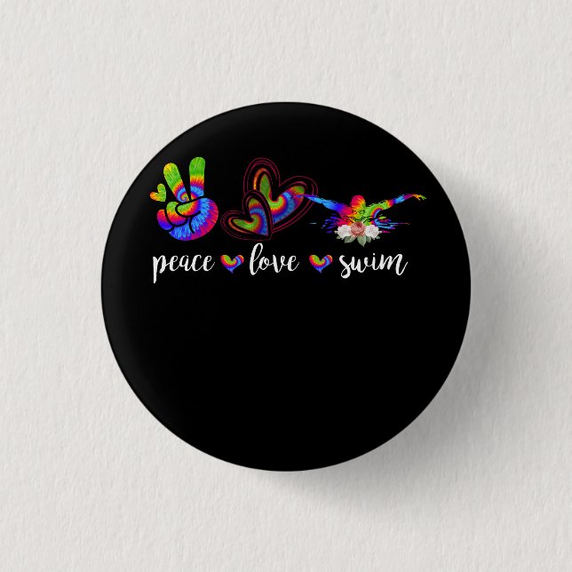 Peace Love Swim Goggles Tie Dye Swimmer Swimming W Button (Front)