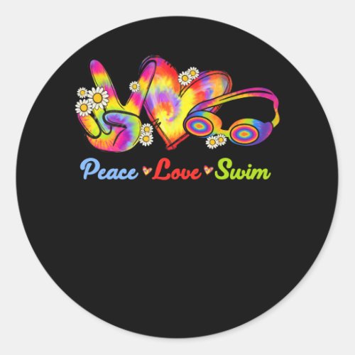 Peace Love Swim Goggles Tie Dye Swimmer Swimming W Classic Round Sticker
