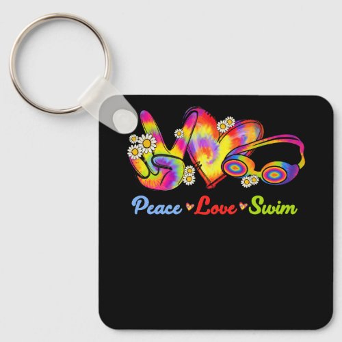 Peace Love Swim Goggles Tie Dye Swimmer Swimming W Keychain