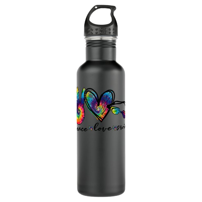 Peace Love Swim Goggles Tie Dye Swimmer Swimming W Stainless Steel Water Bottle (Front)