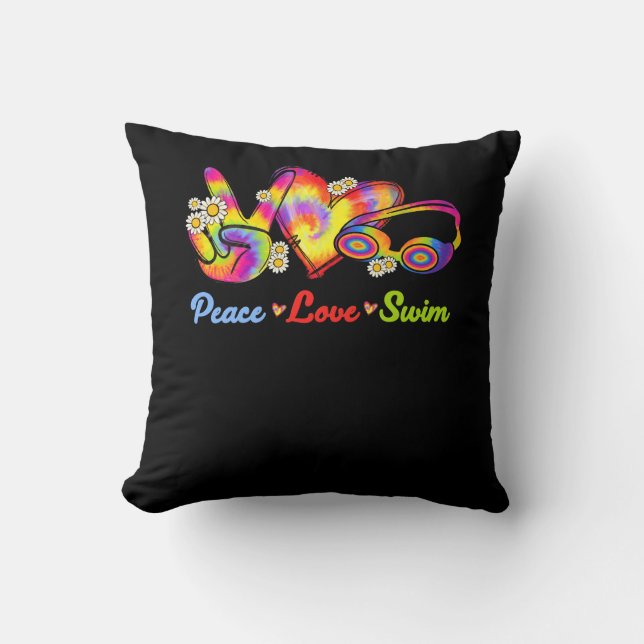 Peace Love Swim Goggles Tie Dye Swimmer Swimming W Throw Pillow (Front)