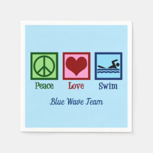 Peace Love Swim Team Custom Blue Pool Party Napkins