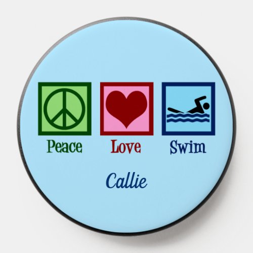 Peace Love Swim Team Custom Blue Swimmer PopSocket