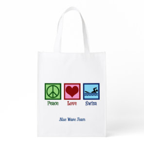 Peace Love Swim Team Custom Swimmer Grocery Bag