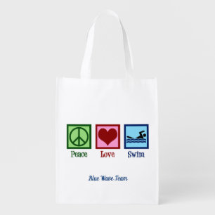 Peace Love Swim Team Custom Swimmer Grocery Bag