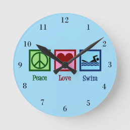 Peace Love Swim Team Round Clock