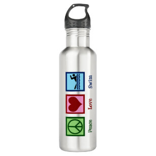 Peace Love Swim Team Stainless Steel Water Bottle