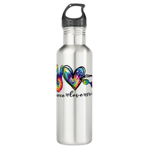 Peace Love Swim Tie Dye Swimmer Swimming Gifts Sum Stainless Steel Water Bottle