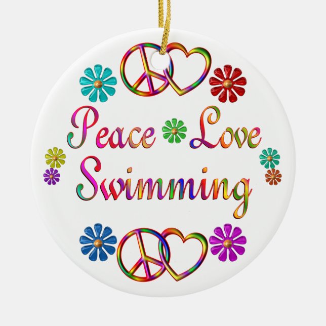 PEACE LOVE SWIMMING CERAMIC ORNAMENT (Front)